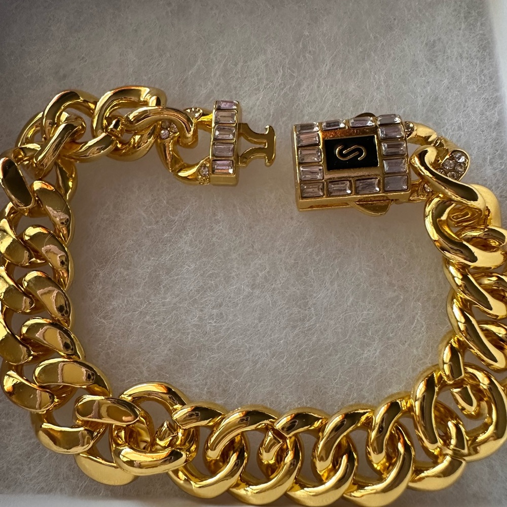 Monaco Gold Chunky Link Bracelet with Crystal Accent (Unisex) - Picture 2 of 7